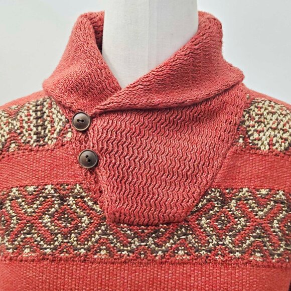 RRL Ralph Lauren Red Intarsia Knit Linen 1930's Blanket Shawl Collar Sweater M - Picture 7 of 10